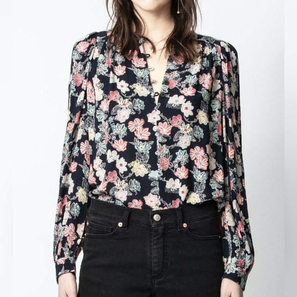 Zadig & Voltaire Tifany Top Flowers Print Blouse Size Small - Picture 1 of 9